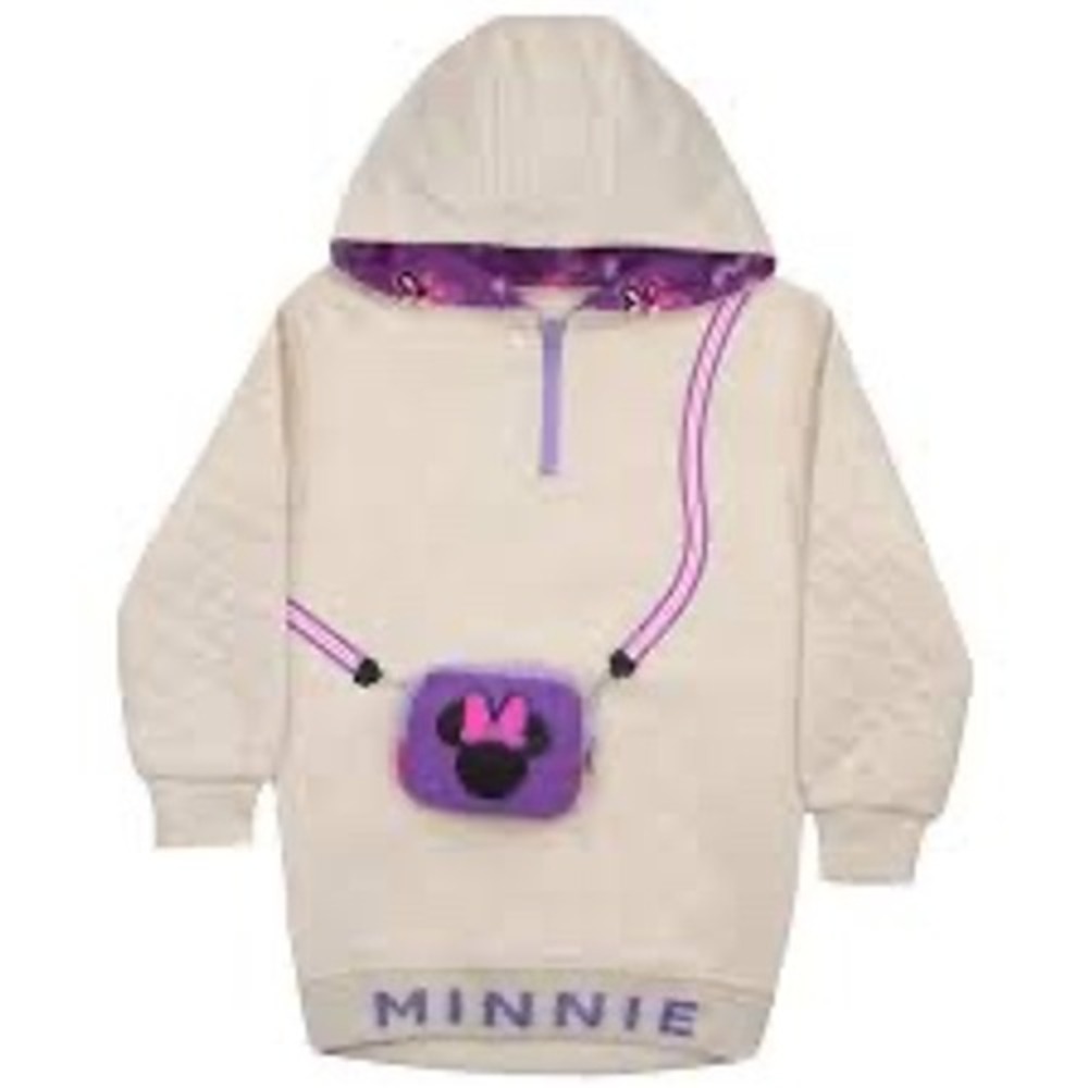 Disney Minnie Mouse Girls Cream Quilted Sleeve Hoodie Size 6/7 Cream Purple